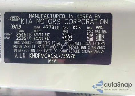 2020 Kia Sportage Lx z USA, uszkodzony, nr VIN KNDPMCAC5L7756576